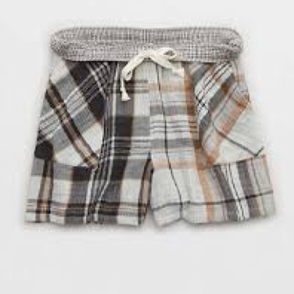 Aerie Plaid Women's gauzy cotton pajama shorts XS NEUTRAL - Picture 3 of 7